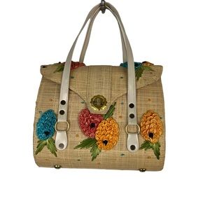 Vintage Bags by Whidby Floral Rafia Straw Purse Shoulder Bag Phillipines Retro